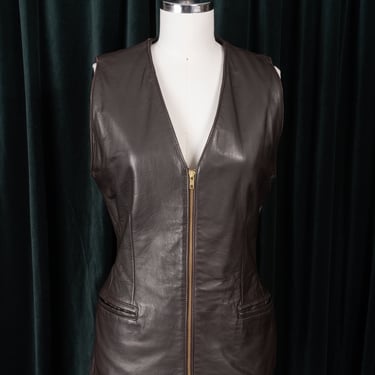 Buttery Soft Brown Genuine Leather Zip-Front Vest by The Original Leather Line 