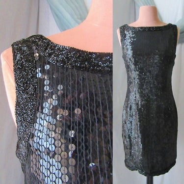 All Over Sequins Beads Wiggle Dress, Cocktail, Sheath, Vintage 90s 