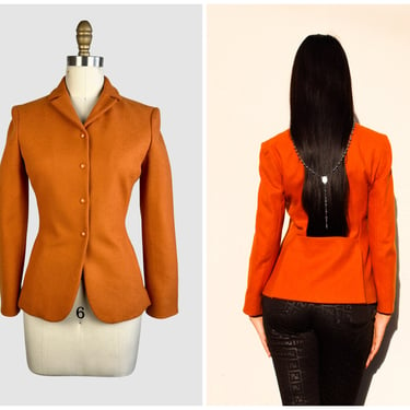MIU MIU Vintage 90s Orange Wool Blazer with Novelty Back Pocket | 1990s Prada Italian Designer Jacket | 2000s Y2K Made in Italy | Size Small 