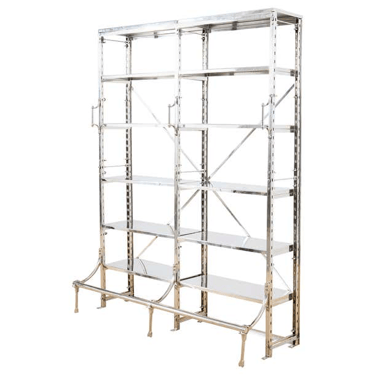 Industrial Style Polished Steel Library Etagere Bookcase with Step