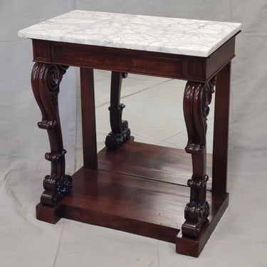 Antique 19th Century Mahogany Console Table With Carrara Marble Top