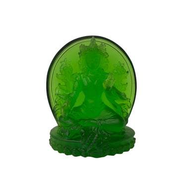 Liuli Glass Crystal Pate-de-verre Green Tara Bodhisattva Statue ws2094E 