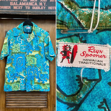 Vintage 1960’s Original “Reyn Spooner” Atomic Cotton Tiki Cabana Hawaiian Shirt, 60’s Vintage Clothing 