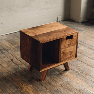 Walnut nightstand usable as end or side table - Mid century bedside table of solid wood - Rustic modern nightstand 