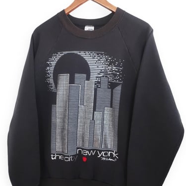 New York City sweatshirt / 90s sweatshirt / 1990s New York City skyline Big Apple black raglan sweatshirt Large 