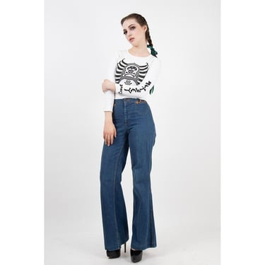 Vintage Landlubber jeans / 1970s high waist bell bottom denim 26 waist 