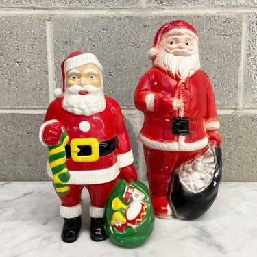 Vintage Santa Claus Blow Molds Retro 1960s  Christmas Decorations + Dapol Industries + Set of 2 + Mid Century Modern + Light Up + Holiday 