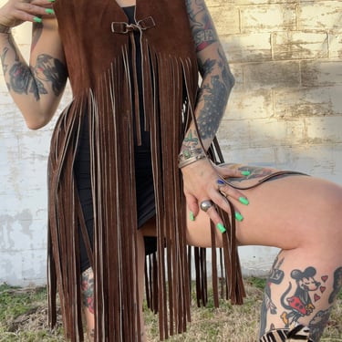 1970s Brown Suede Fringe Vest