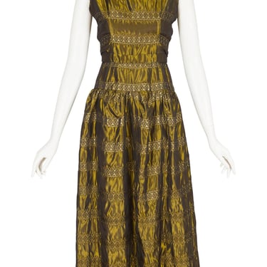 Frank Usher 1950s Vintage Gold Lurex Iridescent Rayon Taffeta Evening Gown Sz XS 