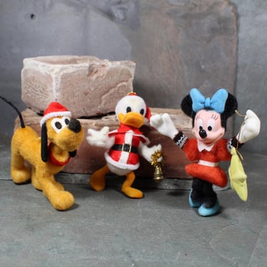 FOR DISNEY FANS! Set of 3 Classic Disney Christmas Ornaments | Flocked Minnie Mouse, Goofy, and Donald Duck | Circa 1980s | Bixley Shop 