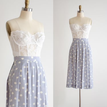 pastel midi skirt 90s vintage periwinkle polka dot cottagecore skirt 