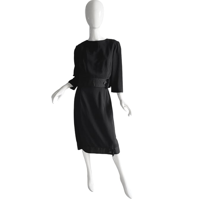 1940s Maurice Rentner Dress Suit / Mid Century Black Dress Jacket Set / Vintage 50s Fringe Medium 