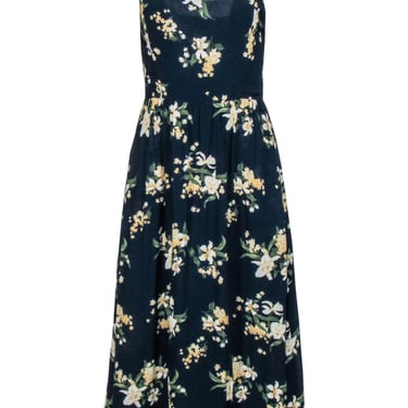 Reformation - Navy w/ Floral Print Sleeveless Dress Sz 4