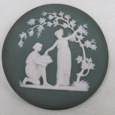 German Jasperware Wedgwood Style Green Cameo Plaque Medallion 3642B