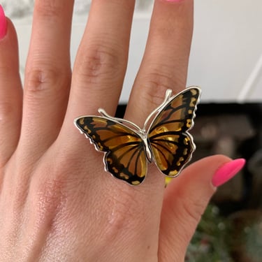 Big Monarch Ring, Sterling and Amber