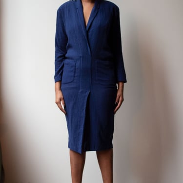 Norma Kamali blue woven cotton blend shift dress