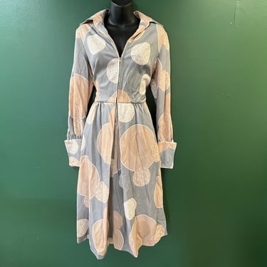 1960s mod bubble dress tan and gray wide collar frock medium 