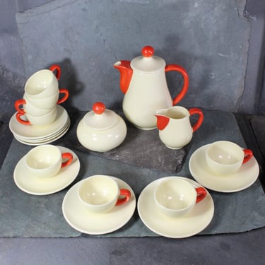 Vintage 19 Piece Czechoslovakian Espresso Set | Creamware Tea Set with 8 Cups and Saucers | 2 ounce Demitasse Cups | Bixley Shop 