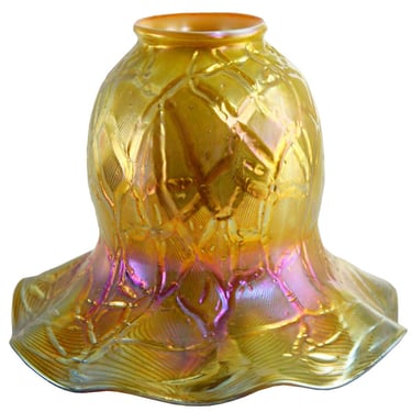 Antique Large American Steuben Gold Aurene Iridescent Glass Lamp Shade c. 1910 