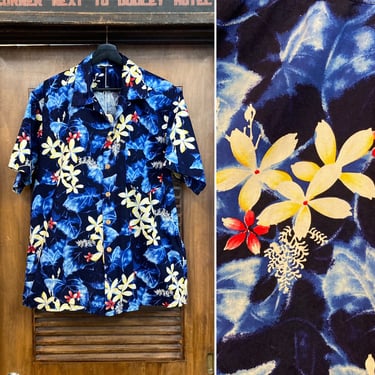 Vintage 1950’s “Kamehameha” Label Floral Tiki Cotton Hawaiian Shirt, 50’s Loop Collar Shirt, Vintage Clothing 
