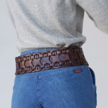 vintage wide leather links belt / S / M 