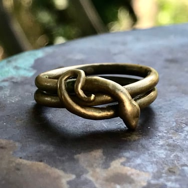 Vintage Bronze Snake Ring Artisan Handmade Serpent Retro Jewelry Punk Goth 1970s 