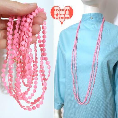 So Pink Vintage 60s 70s Mini Multi-strand Beaded Long Necklace - Wear Long or Doubled 