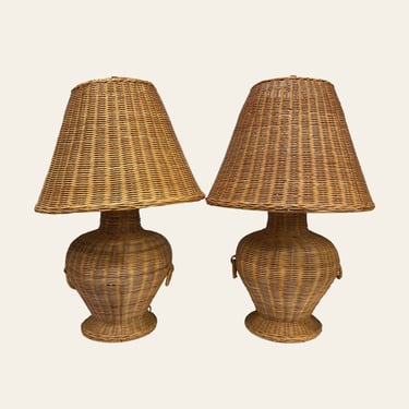 Vintage Table Lamp with Shade Retro 1980s Farmhouse + Wicker + Tan Color + 2 Available + SOLD SEPARATELY + Mood Lighting + Home Decor +Light 