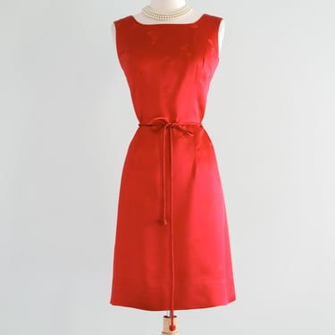 Elegant 1960's Ruby Red Chinese Silk Cocktail Dress / Sz M