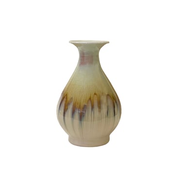 Light Brown Tan White Strips Ceramic Round Small Vase Jar ws3282E 