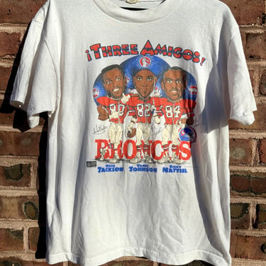 Vintage 80s 1986 Denver Broncos Three Amigos Graphic Player Tee T Shirt Medium Large by TimeBa