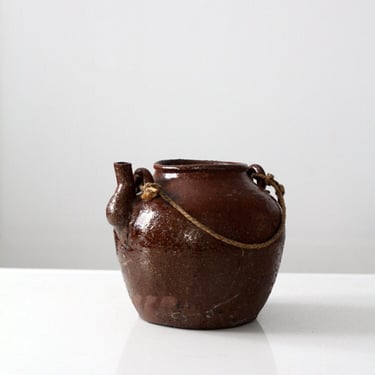 antique clay bean pot, rustic pitcher, primitive kitchen pottery 