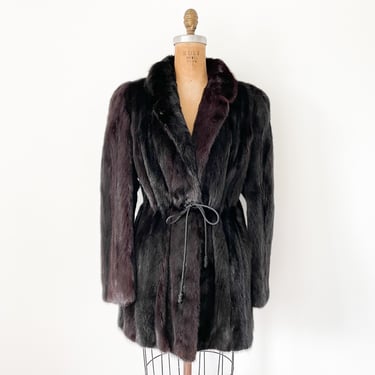 Gorgeous ‘90s mahogany ranch mink fur anorak, beautiful condition | dark chestnut mink coat, chic apres ski fur coat, drawstring waist, S/M 