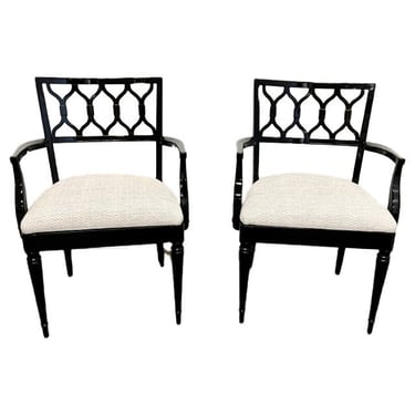 AVAILABLE: SET OF 2 - Black Lacquered Dining Chairs by Drexel 