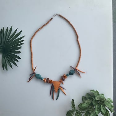 Abstract Orange Wooden Necklace
