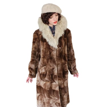 Vintage 80s Fur Coat Sheared Beaver Blue Fox Fur Collar Lakritz & Picus 