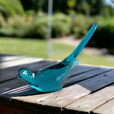 Vintage Fenton Glass Happiness Bird Teal Bird Fenton Figurine Long Tail Bird 