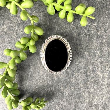 Mexican sterling silver onyx oval brooch pendant 