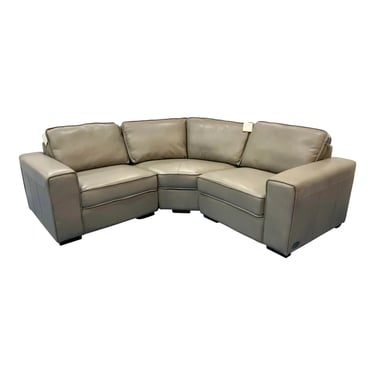 Modern Gray Leather Three Piece Sectional Sofa