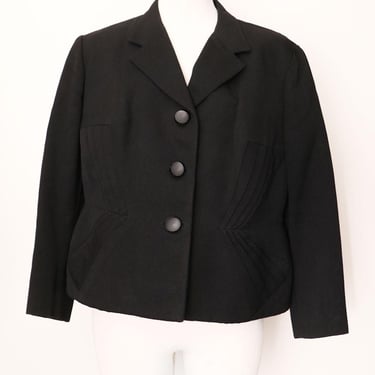 40's LARGE Black Suit Jacket Women's 1940's, 1950's Fitted Wool Suit Blazer 42/44