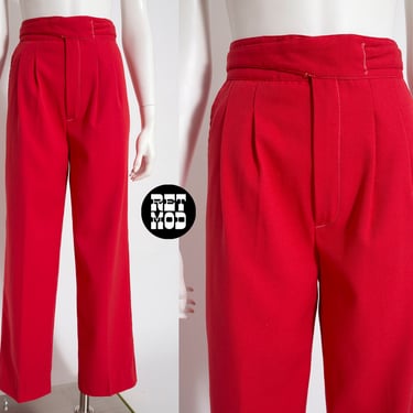 Unique Vintage 70s 80s Red Pants with a Criss Cross Waistline Closure 