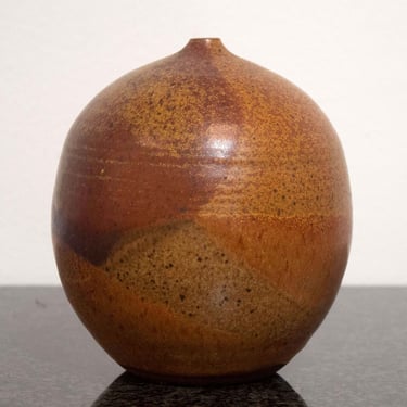 Takei Signed Ceramic Vase Vessel w Orange Glaze Design 