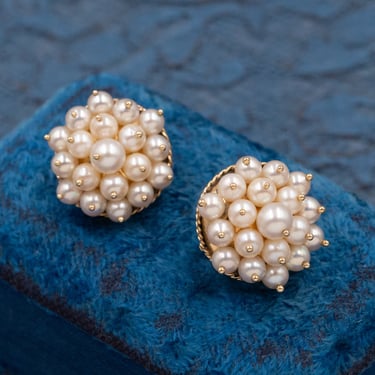 Akoya Pearl Cluster Butto Earrings c1950