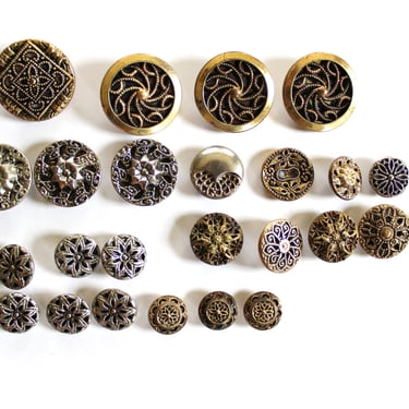 26 Czech Mirror Back Filigree Twinkle Buttons - 1920s 1930s Metal Buttons 