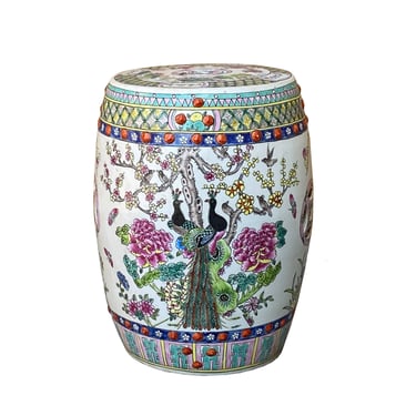 Vintage Oriental Famille Rose Mixed Color Porcelain Round Stool Ottoman cs7386E 