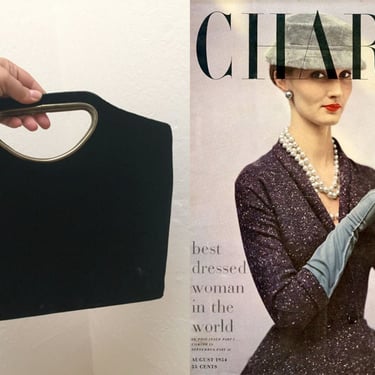 Day To Night Dressings - Vintage 1950s 1960s Black Velvet Fabric Large Clutch Handbag Purse 