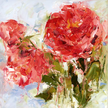 Expressive Oil Painting - Red Peony - Abstract Florals - Still Life Oil Painting Square - Daily Painter Art 
