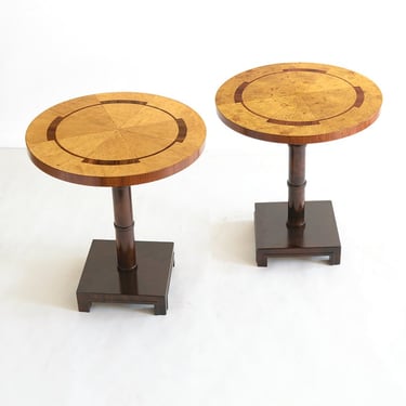 Swedish Art Deco pair of marquetry side tables in birch.