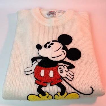 Vintage Mickey Mouse sweater, tufted Mickey Mouse, Mickey pullover, 60’s Mickey Mouse, 70’s Mickey Mouse 