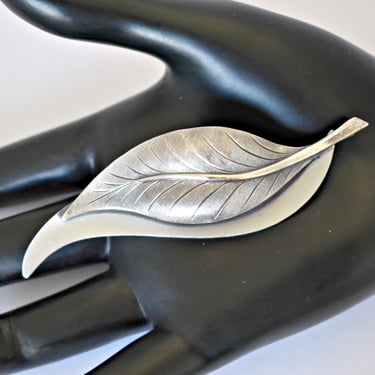 50's Beaucraft Modernist sterling leaf on leaf brooch, 925 silver realistic & abstract leaves pin 